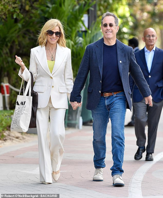 Jerry Seinfeld and his wife Jessica were a vision of style when they attended an event for Chase in Miami Beach on Thursday