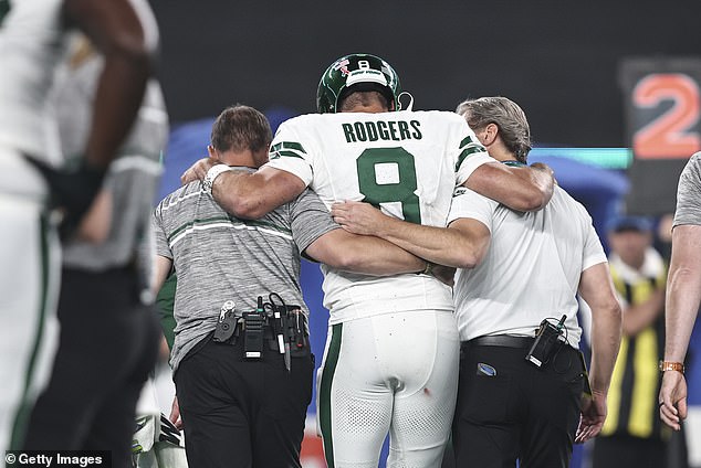 Rodgers' season ended in the first quarter against the Bills when he hurt his ankle