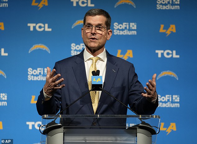 New Chargers coach Jim Harbaugh made a wild claim during his reveal press conference