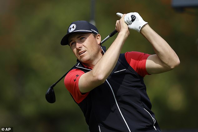 Jordan Spieth tees off on the fourth hole during the second round of the Genesis Invitational