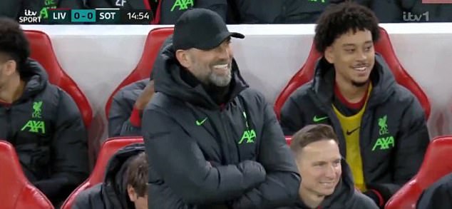 Jurgen Klopp and the Liverpool bench were in hysterics after seeing Joe Gomez's miss