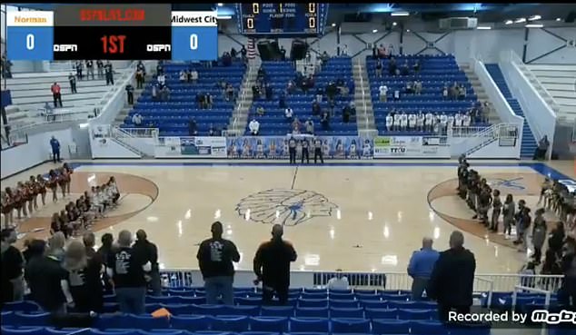 The Norman High School girls basketball team is seen kneeling in March 2021 - angering commentators Scott Sapulpa and Matt Rowan.  Rowan then unleashed a racist tirade, which he later blamed on his diabetes