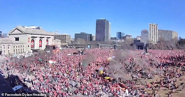 The crowd seen in the aftermath of the parade just seconds before the gunshots were heard