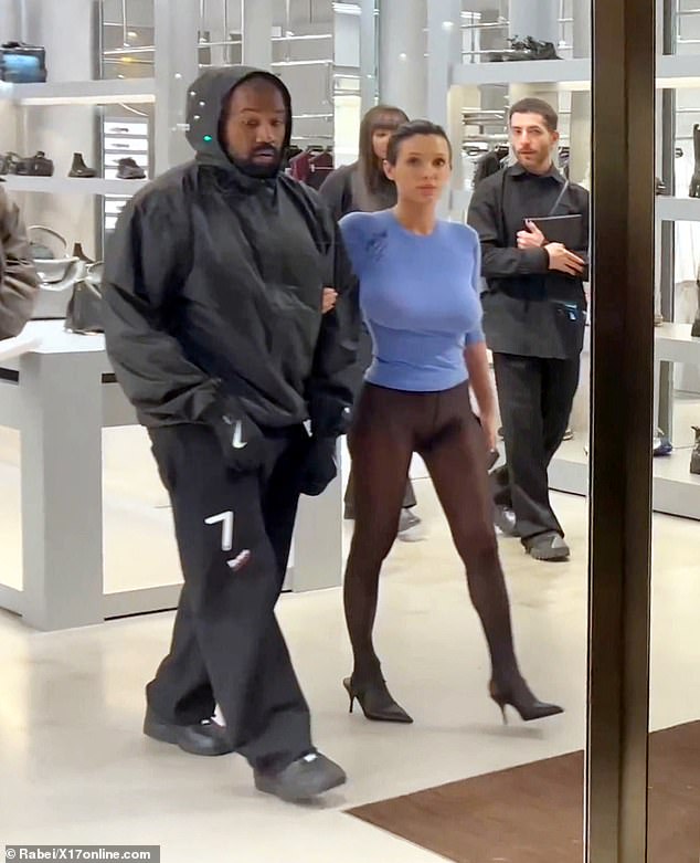 Kanye West and wife Bianca Censori stopped together at luxury store Fendi in Paris on Monday
