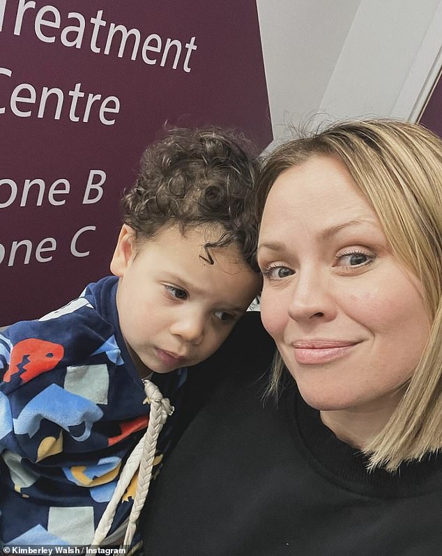 Kimberley Walsh, 42, rushed her two-year-old son Nate to hospital after he fell from a chair and dislocated his elbow, she revealed on Thursday