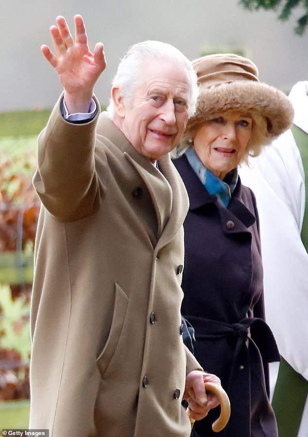 King Charles III and Queen Camilla attend Sunday service at the Church of St. Mary Magdalene on the Sandringham Estate on February 4