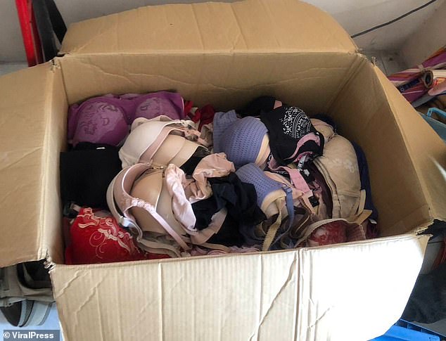 Officers found 516 bras, 72 pairs of trousers and three pairs of women's pajamas in the flat