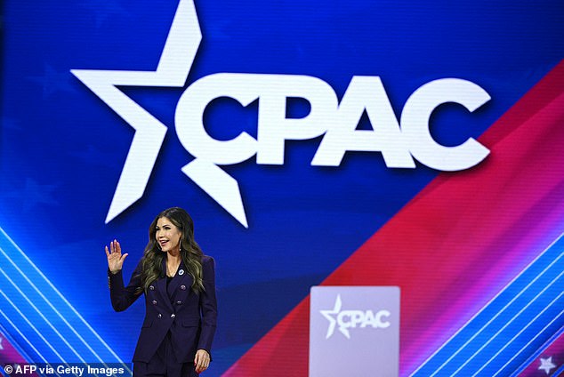 South Dakota Governor Kristi Noem arrives to speak at the annual Conservative Political Action Conference