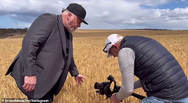 Kyle Sandilands, 52, (left) played out his Gladiator fantasies in South Australia on Thursday while filming an episode of Australian Idol