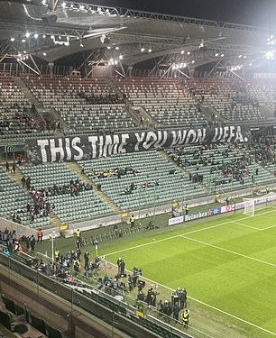 Legia Warsaw fans unveiled an offensive banner during the Europa Conference League match with Molde