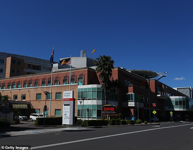 Police are investigating after the man was presented to Liverpool Hospital (pictured) with gunshot wounds