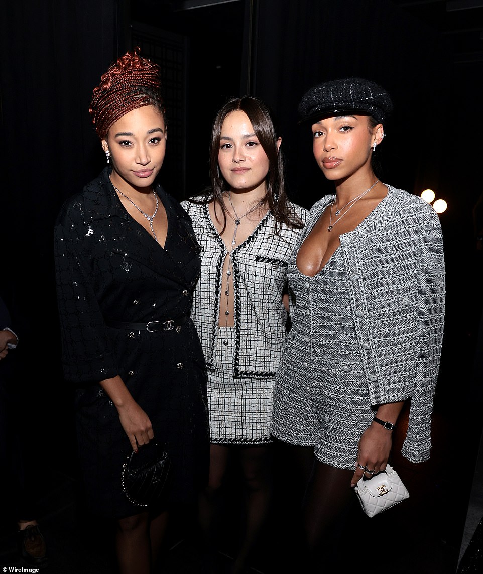 (L-R) Amandla Stenberg, Chase Sui Wonders and Harvey all wear Chanel