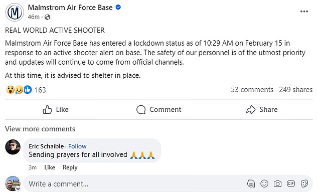 Malmstrom Air Force Base in Montana lifts active shooter alert