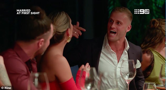 Married At First Sight The second dinner in Australia exploded into catastrophe on Wednesday evening as several feuds came to a head.  Pictured: Sara, 29, and Tim, 31