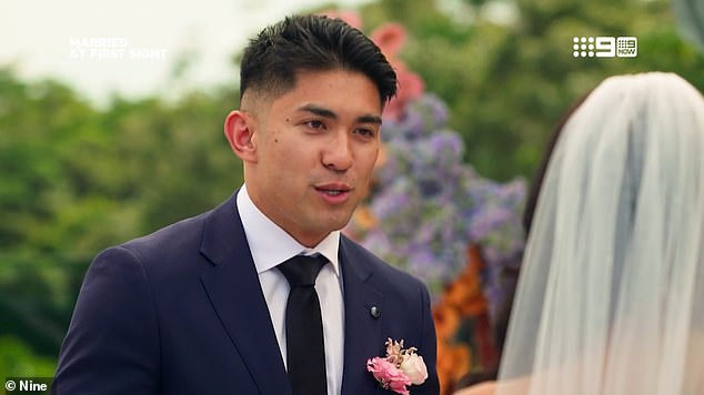 Married At First Sight groom Ridge Barredo left viewers cringing when he started joking with his friends during his awkward vows on Tuesday's episode