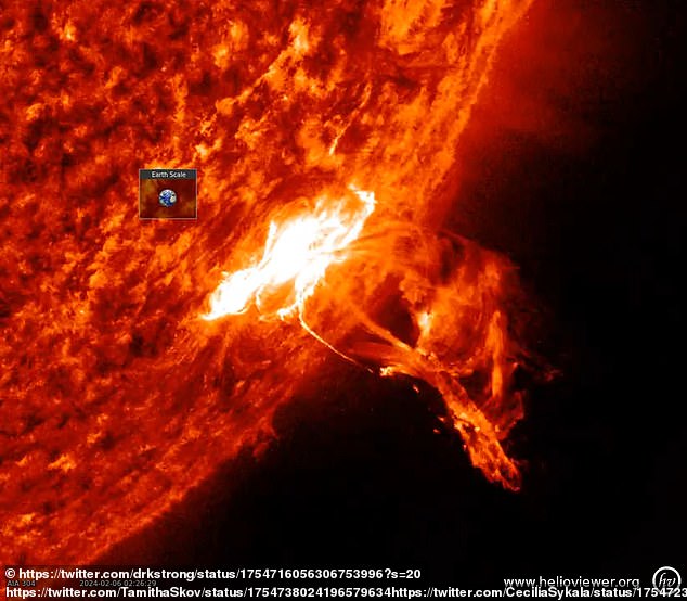 An explosion on the Sun released a huge plume of energetic particles that drifted through space at 900,000 miles per hour, causing power outages in Australia and South Asia