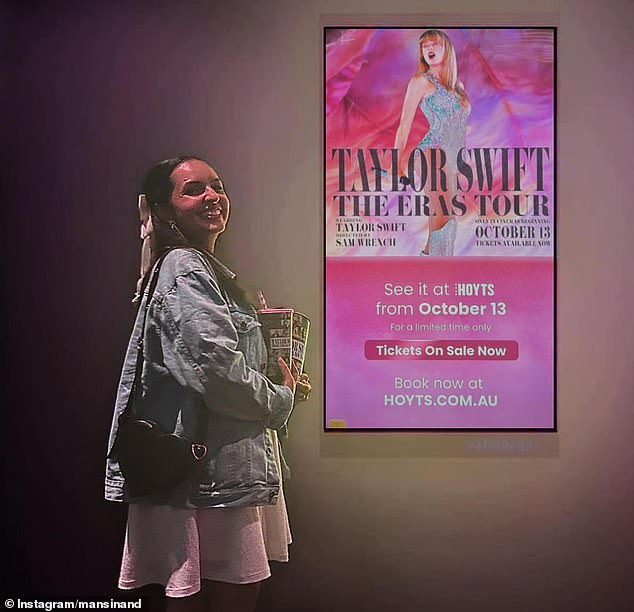 Keen Swiftie Mansi Nand (pictured), 22, tries to score a piece of the red leaf-shaped confetti that was blown onto stage during a 10-minute song – and is willing to pay to get one