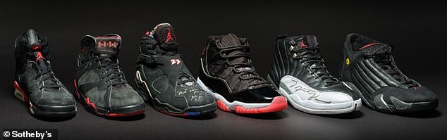 Six sneakers worn by Michael Jordan were sold at auction for a record $8 million