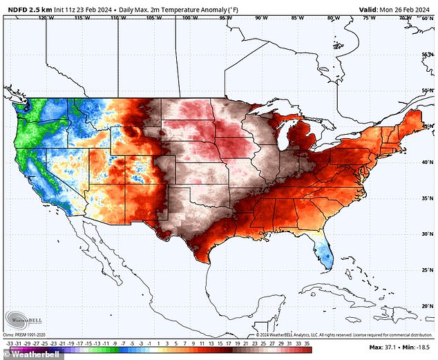 February is on track to be among the warmest on record in several US cities, especially in the Midwest and East Coast