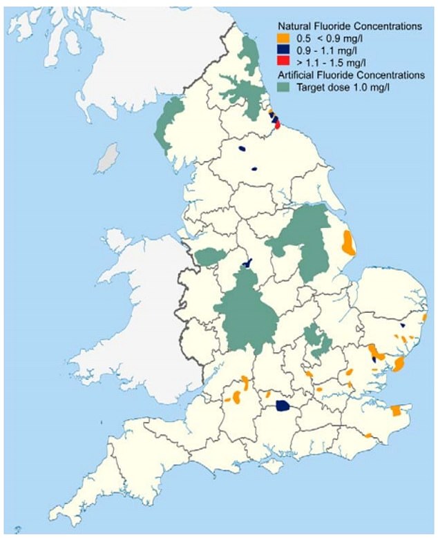 According to the British Fluoridation Society, only 6.1 million Britons – around 10 percent of the population – currently received water with sufficient fluoride content to benefit oral health.  These areas include Hartlepool, Easington, parts of North Hampshire and South Berkshire