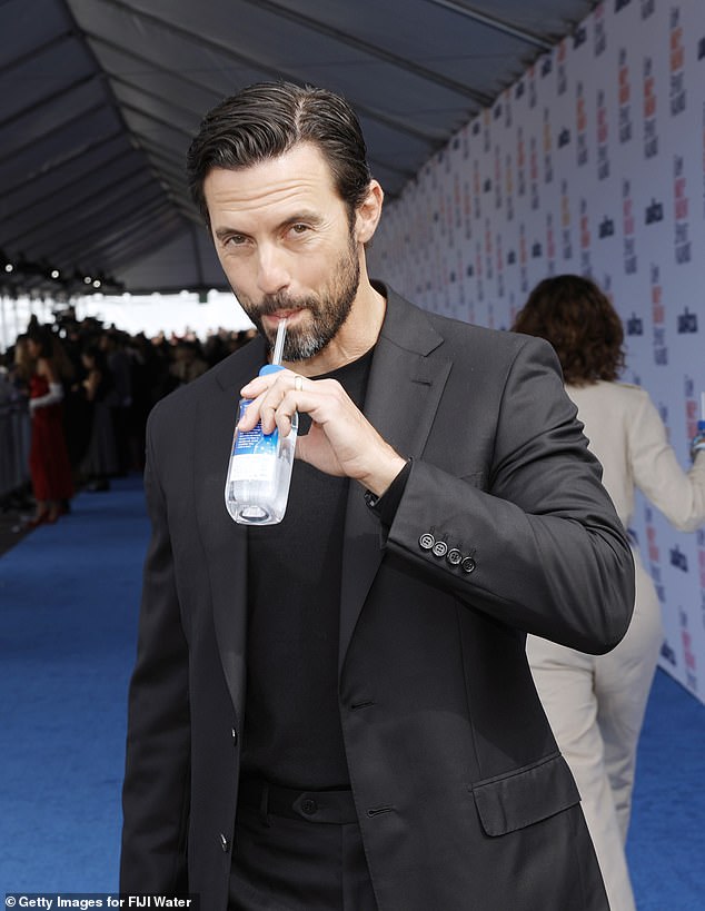He also showed off his gold wedding ring on his left hand as he stood on the blue carpet at the Santa Monica Pier