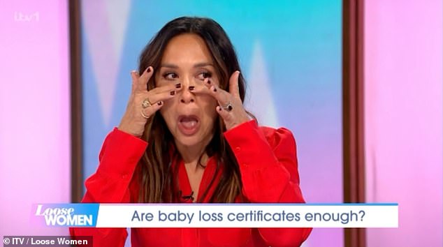 Myleene Klass, 45, broke down in tears as she recounted her four heartbreaking miscarriages in Friday's Loose Women panel