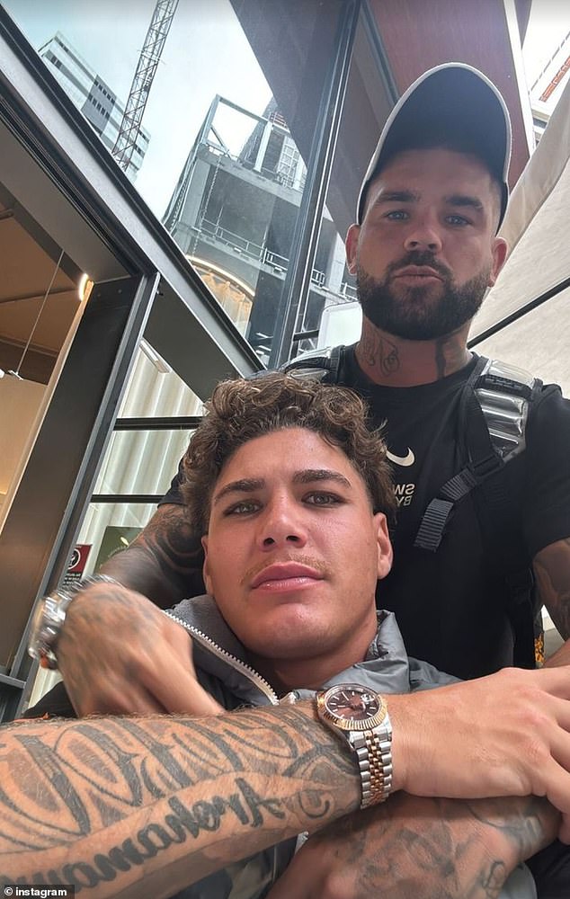 Walsh posed for photos with teammate Adam Reynolds after flying to Sydney to get his visa approved for the first round NRL clash against the Roosters in Vegas