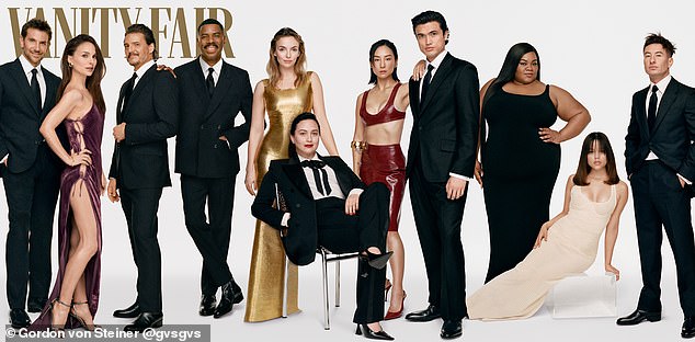 (L-R) Bradley Cooper, Natalie Portman, Pedro Pascal, Colman Domingo, Jodie Comer, Lily Gladstone, Greta Lee, Charles Meltonda'vine Joy Randolph, Jenna Ortega and Barry Keoghan are the stars of Vanity Fair's 30th annual Hollywood issue