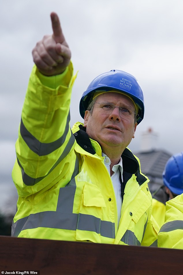 The analysis is a major blow to Labor leader Sir Keir Starmer, who has pledged to eliminate waiting times for routine treatments within his first term if he becomes prime minister.  The Labor leader is pictured visiting a new housing development in Shropshire on February 26