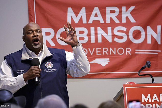 Mark Robinson, a Republican candidate for governor of North Carolina, speaks at a rally in Roxboro, NC on Friday, January 26, 2024