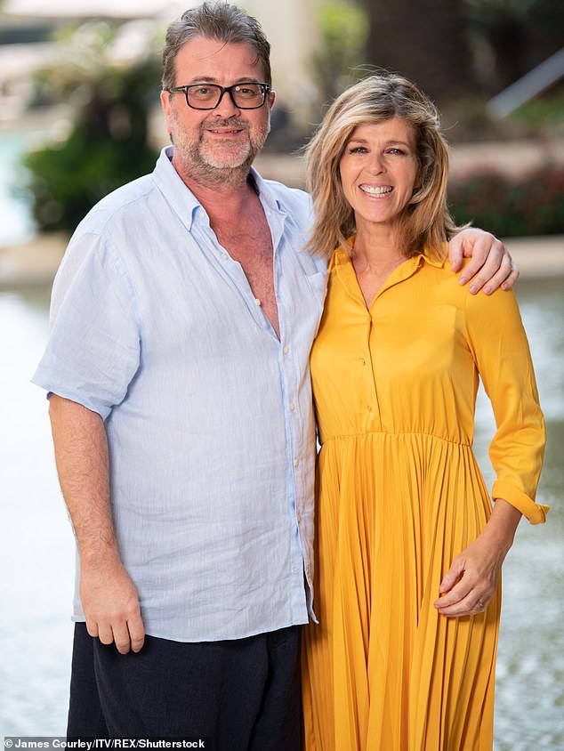 Former lobbyist Derek Draper, 56, suffered devastating health complications after his body was ravaged by coronavirus three years ago - pictured here with wife Kate Garraway in 2019