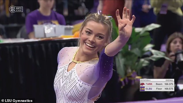 Olivia Dunne matched her best floor routine of the season with a floor routine of 9.875 to take third against Arkansas