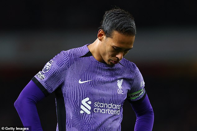 Van Dijk looked dejected after his blunder with Alisson gave Arsenal the lead