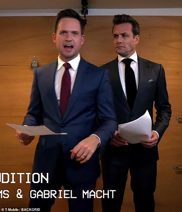 Speaking to The Hollywood Reporter on the set of T-Mobile's Super Bowl commercial featuring the duo (pictured), Suits stars Patrick J. Adams and Gabriel Macht were asked, 