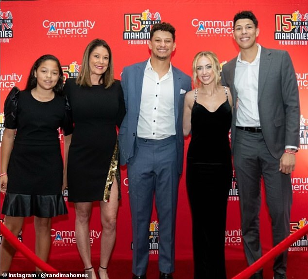 Randi Mahomes with her three children – Patrick, Mia and Jackson – and daughter-in-law Brittany