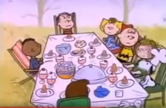 The controversial dinner scene from the 1973 Thanksgiving special that airs every year on ABC.  Franklin is only seen on one side of the table