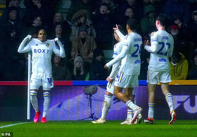 Crysencio Summerville put Leeds ahead in extra time on a rainy evening at Home Park on Tuesday evening