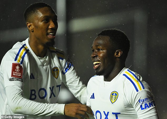 Wilfried Gnonto (right) scored Leeds' opener from a pinpoint strike at the top of the area