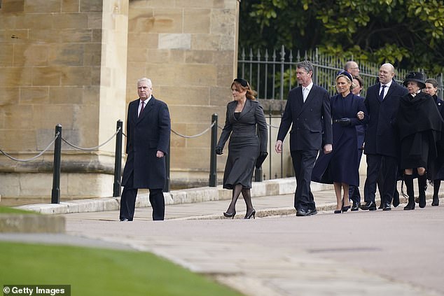 Prince Andrew was seen among senior members of the royal family at a thanksgiving service at Windsor Castle for the late King Constantine of Greece