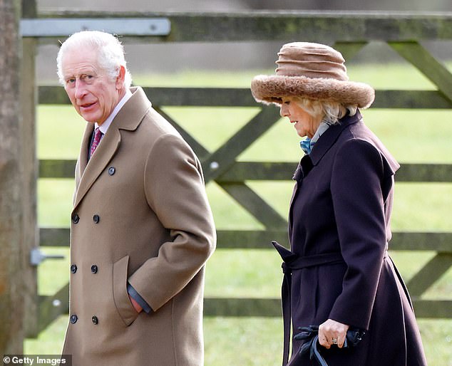 King Charles and Queen Camilla attend Sunday service at the Church of St. Mary Magdalene on the Sandringham Estate on February 4