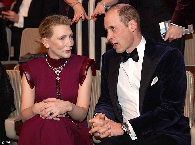 Once inside, Prince William took his seat next to Hollywood royalty – Cate Blanchett – before the awards began