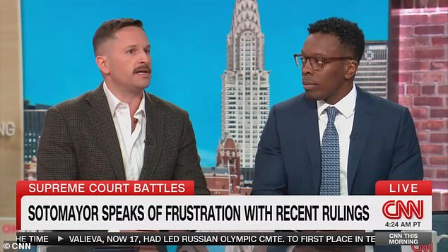 Liberal commentator Josh Barrow (left) added his voice to the growing calls on the left for her retirement on CNN This Morning