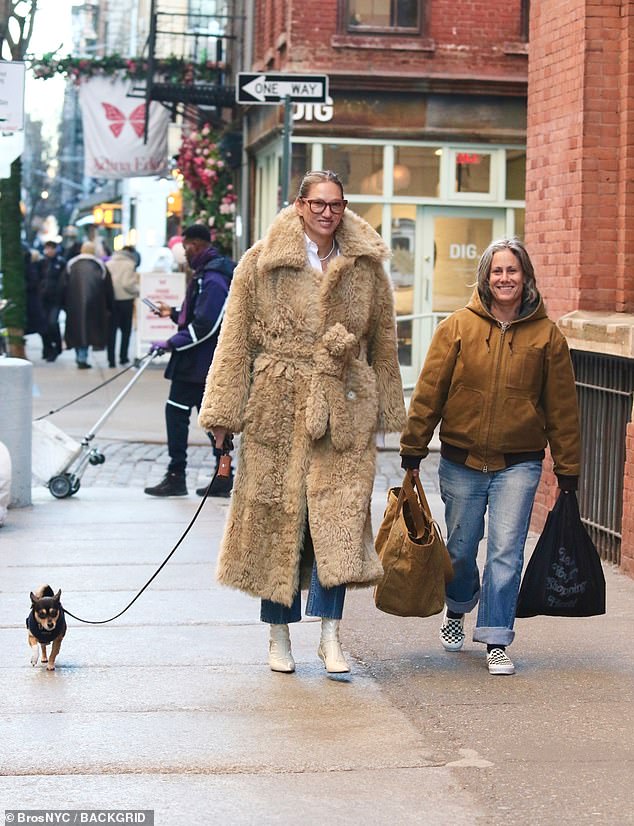 The couple was spotted on Monday taking a brisk walk through the Big Apple with Jenna's dog Popeye