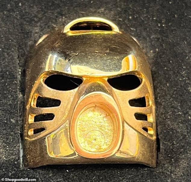 The Bionicle Golden Kanohi Hau mask, manufactured in 2001, was found by employees at a branch of the nonprofit warehouse store in DuBois, Pennsylvania