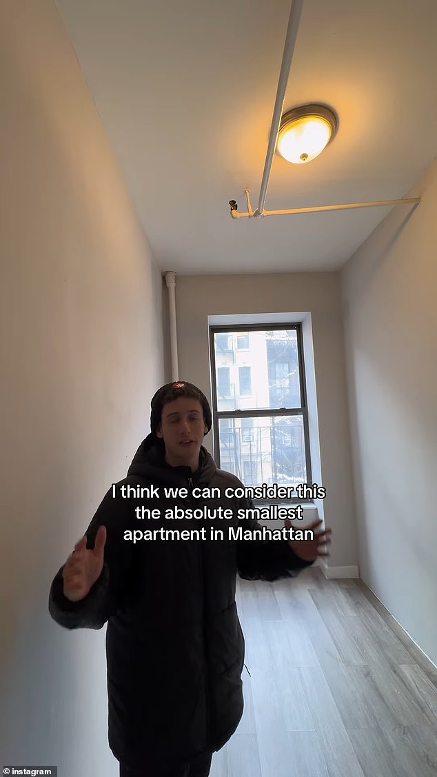 Real estate agent Omer Labock took viewers on a tour of the tiny Midtown Manhattan apartment — which doesn't have its own bathroom or kitchen — in a TikTok video