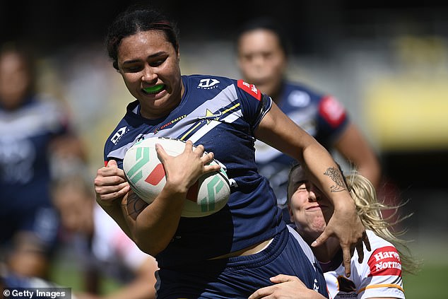 North Queensland's NRLW side are also called the Cowboys, leaving one footy expert scratching his head over the unmistakably masculine nickname (Photo: Shellie Long playing for the club last August)