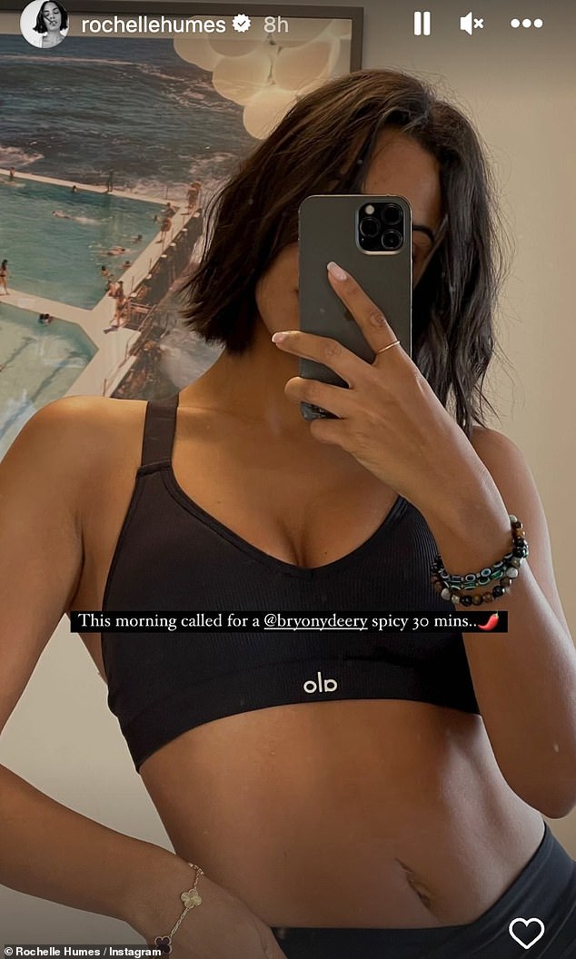 Rochelle Humes shared a look at her sizzling workout look after a night of partying with her younger sister Lili Piper on Sunday night