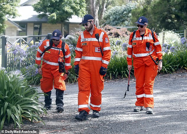 SES crews outside Samantha Murphy's family home on Wednesday.  A major effort was focused on searching the area outside her Ballarat East property - before attention shifted