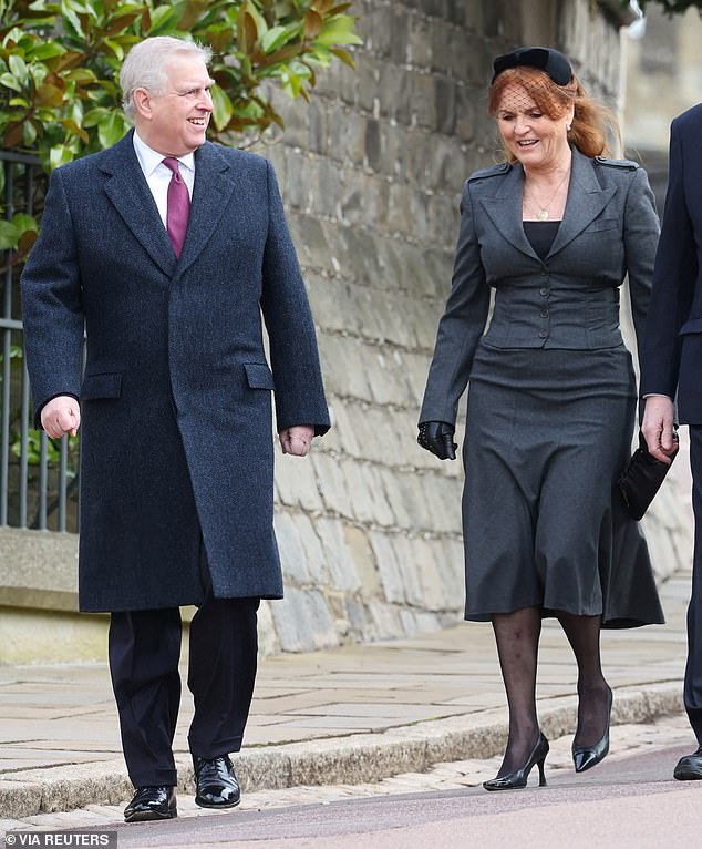 Sarah Ferguson put on a somber display as she joined Prince Andrew at the memorial service for the late King Constantine of Greece at Windsor Castle