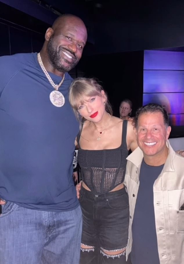 Shaquille O'Neal, pictured with Taylor Swift and Jamie Salter at the Super Bowl on Sunday